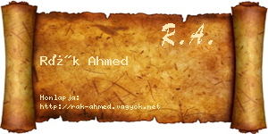 Rák Ahmed névjegykártya